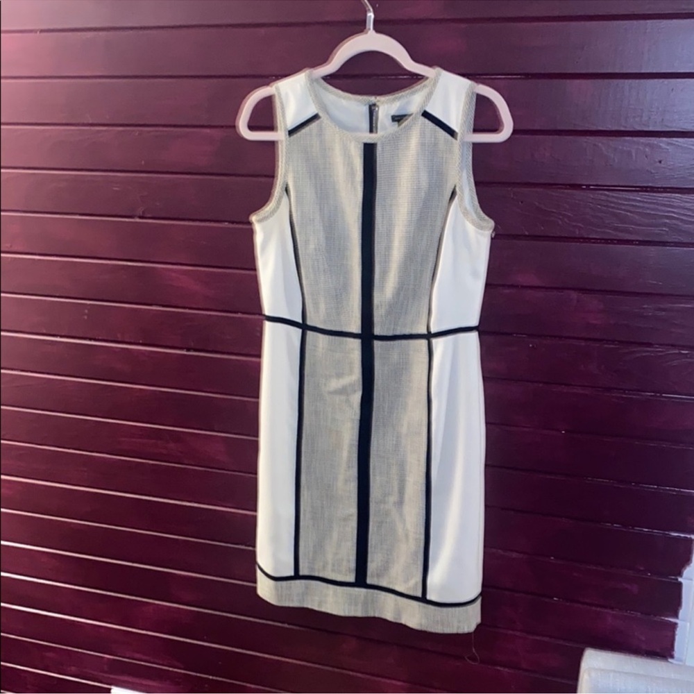 ANN TAYLOR | Mod Gray and White Sleeveless Sheath Mini Dress for Work